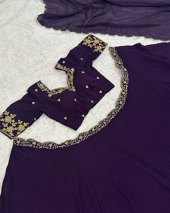 Wine Color Diamond Crush Silk Lehenga Choli