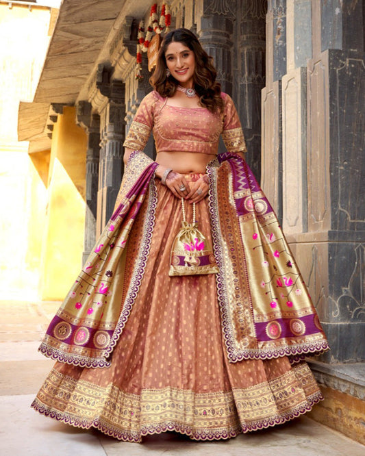 Peach Color Shimmer Organza Silk Lehenga Choli