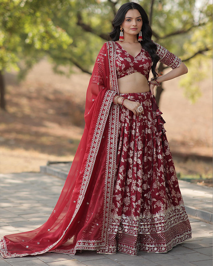 Maroon Color Designer Pure Dyable Viscose Jacquard Lehenga Choli