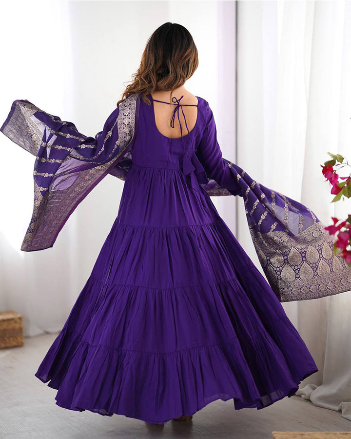 Purple Color Chanderi Silk Layer Style Anarkali Suit