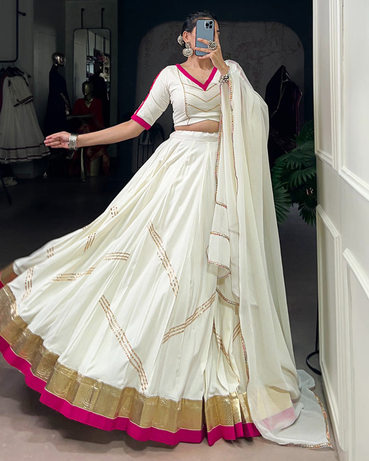 Classic White Color Pure Rayon Navratri Lehenga Choli