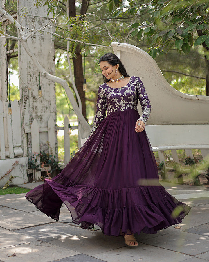 Wine Color Jacquard Designer Anarkali Gown