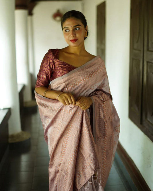 Cream Off White Color Floral Soft Lichi Silk Saree