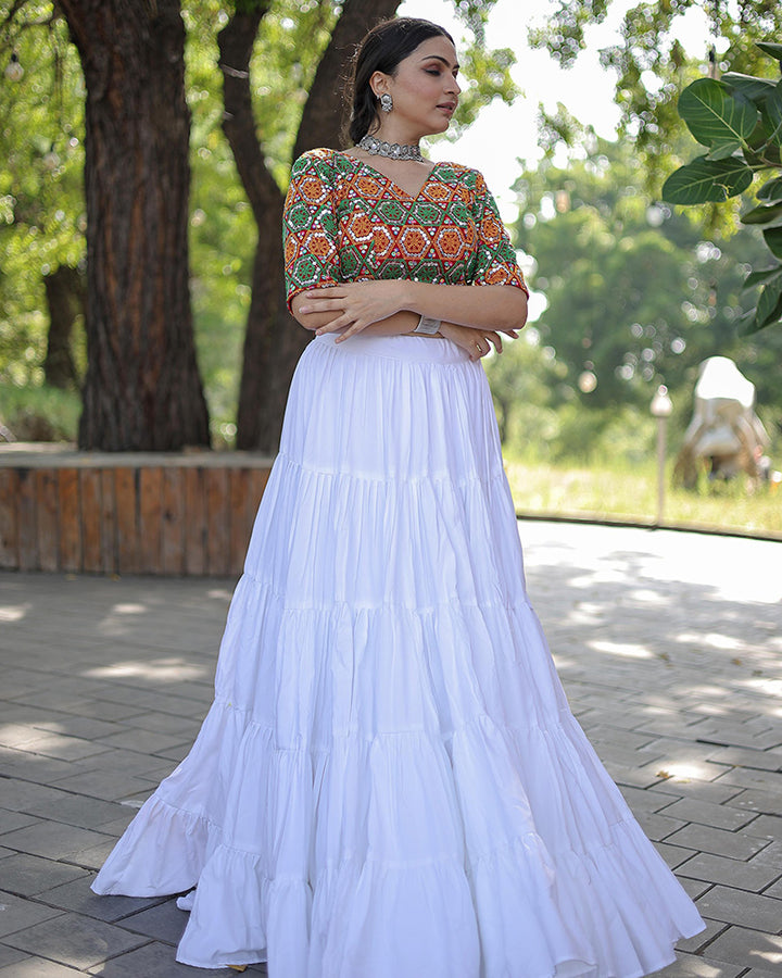 White Color Traditional Gamthi Work Navratri Wear Choli