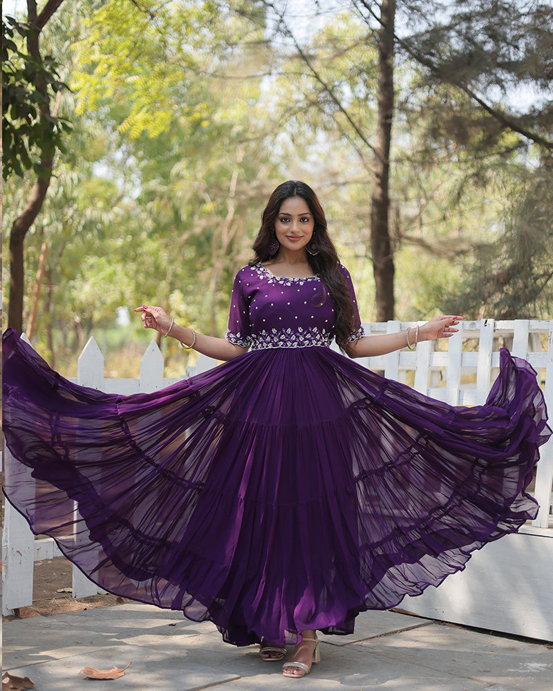 Purple Color Designer Georgette Long Gown