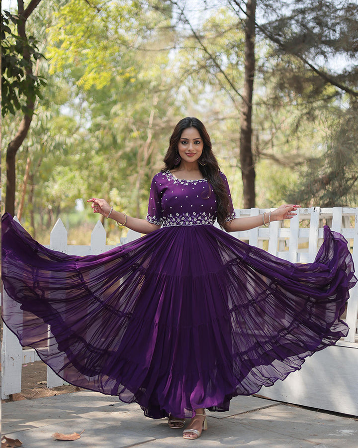 Purple Color Designer Georgette Long Gown