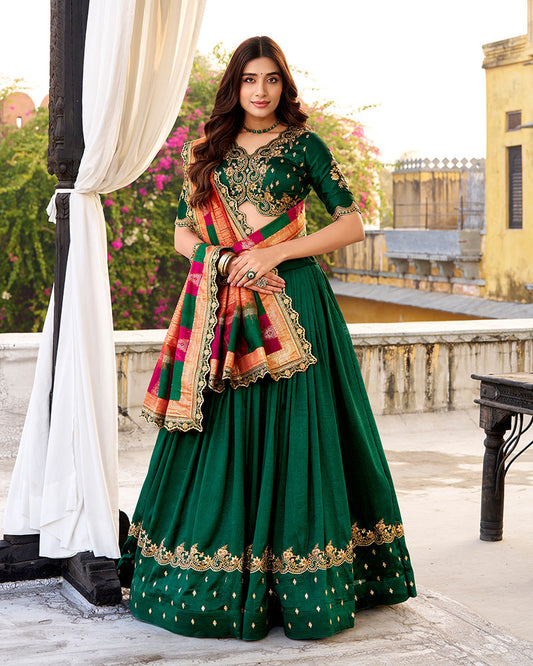 Designer Green Color Vichitra Silk Embroidered Lehenga Choli