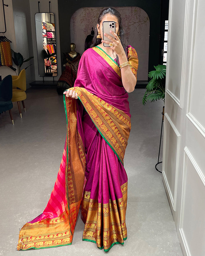 Pink Color Narayan Pet Cotton Saree
