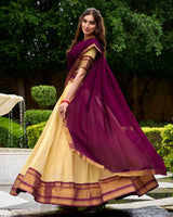 Wine Kanchipuram Silk Half Saree Zari Weaving