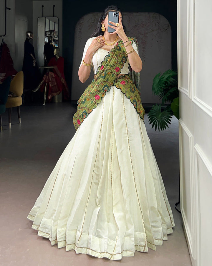 Off-White Color Crush Lehenga Choli With 2 Different Dupatta