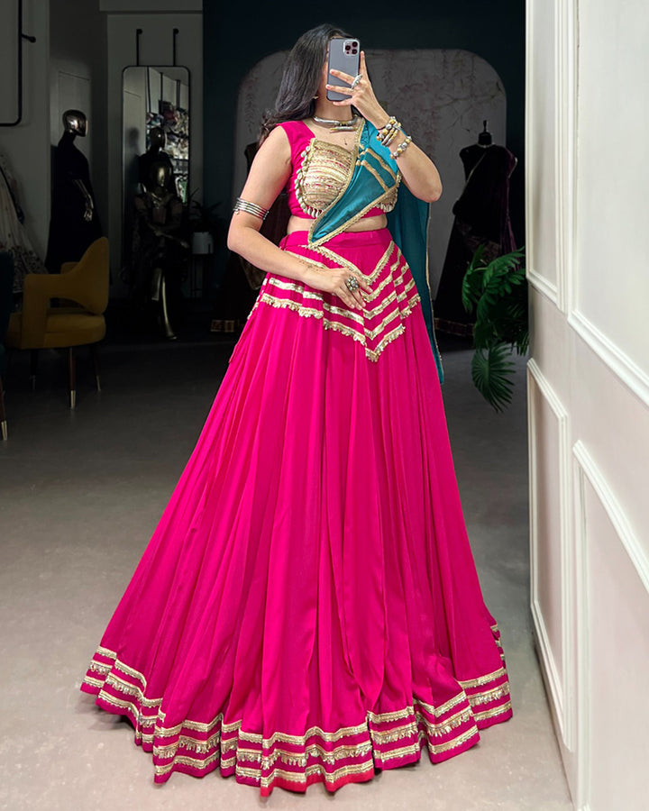 Pink Color Rayon Lehenga Choli For Traditional Occasion