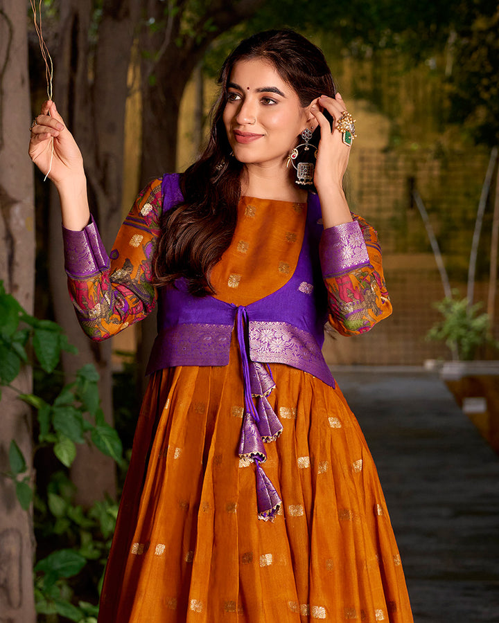 Elegant Mustard Color Poly Cotton Gown With koti