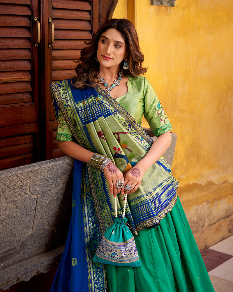 Teal Green Color Soft Silk Paithani Lehenga Choli
