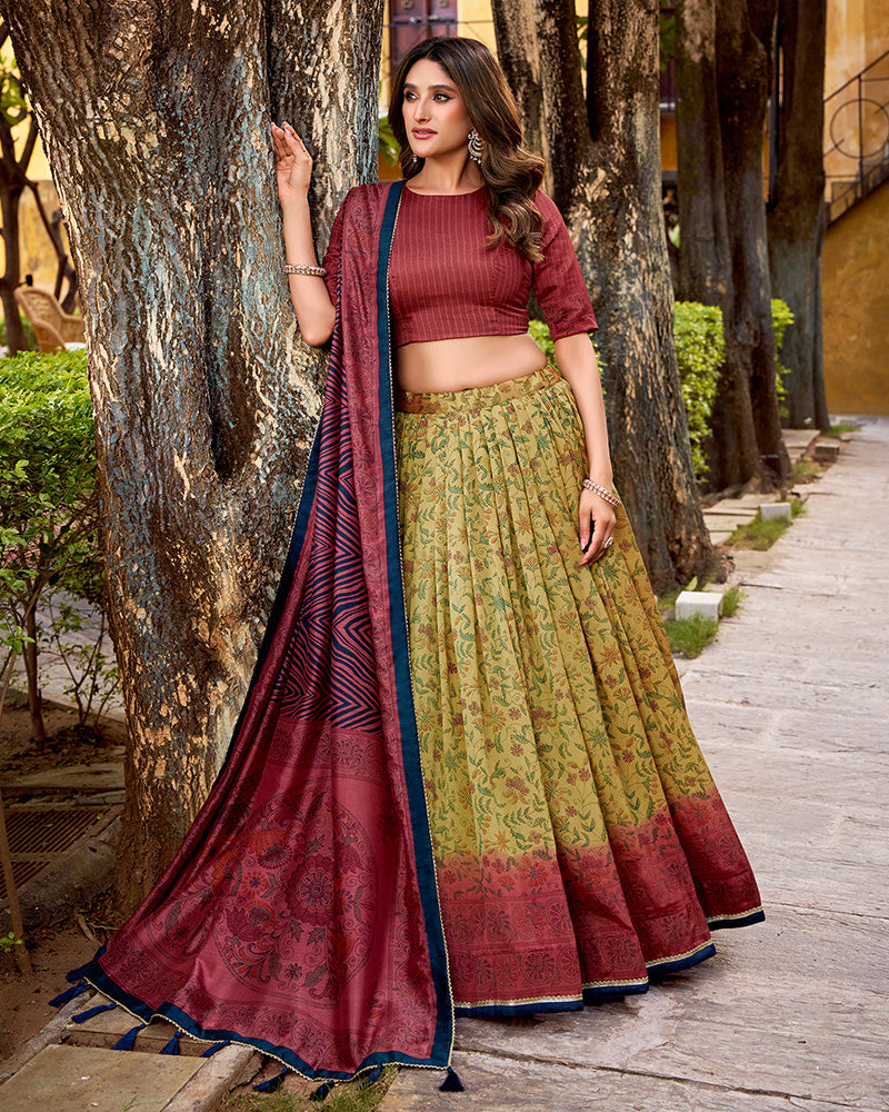 Crimson Color Vichitra Silk Printed Lehenga Choli