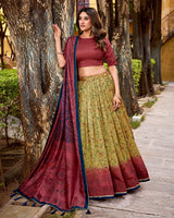 Crimson Color Vichitra Silk Printed Lehenga Choli