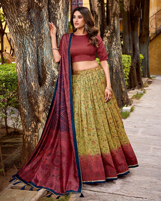 Crimson Color Vichitra Silk Printed Lehenga Choli