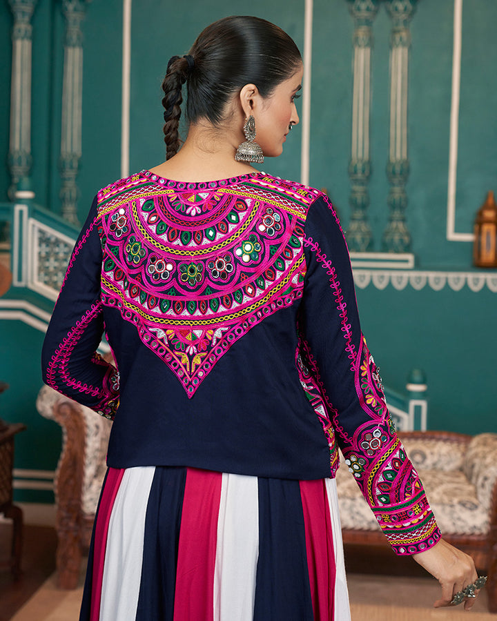 Pink And Blue Color Rayon Navratri Lehenga Choli
