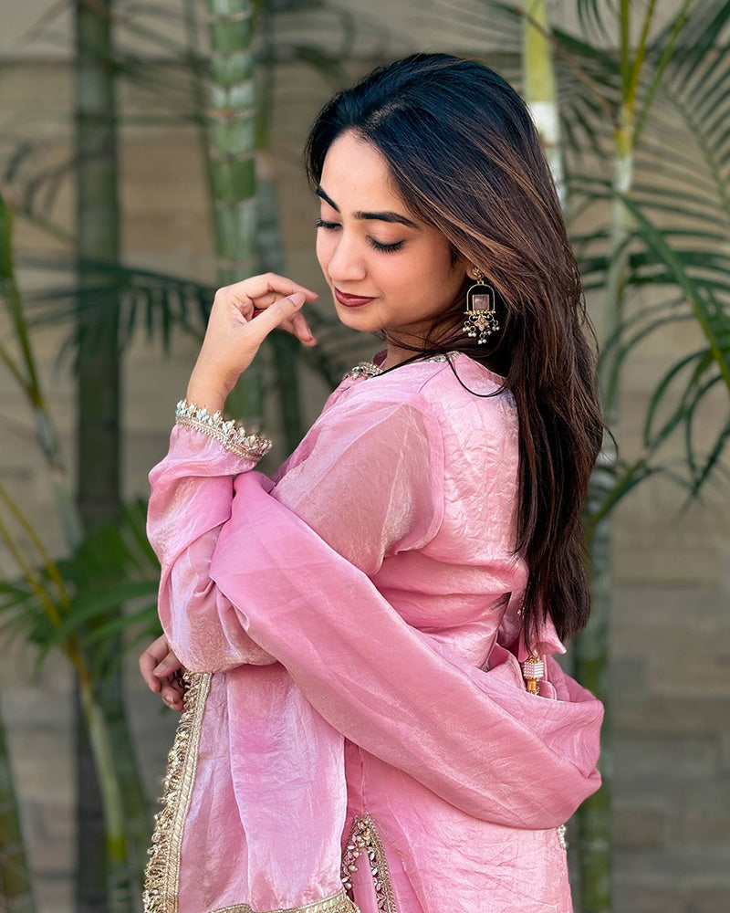 Baby Pink Color Fendi Satin Silk Farshi Salwar Suit