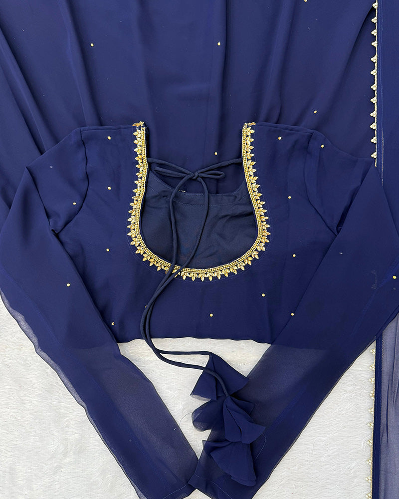 Royal Blue Color Georgette Anarkali Three Piece Suit