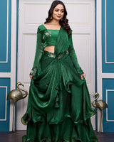 Green Color Fendy Satin Silk Embroidered Lehenga Choli