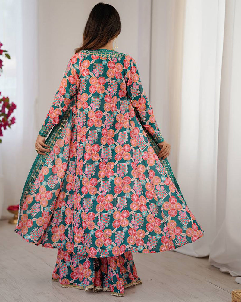 Bottle Green Color Muslin Cotton Digital Printed Plazzo Suit