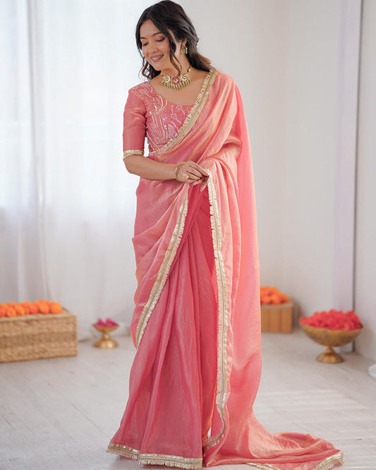 Baby Pink Color Fendi Silk Pre Draped Saree