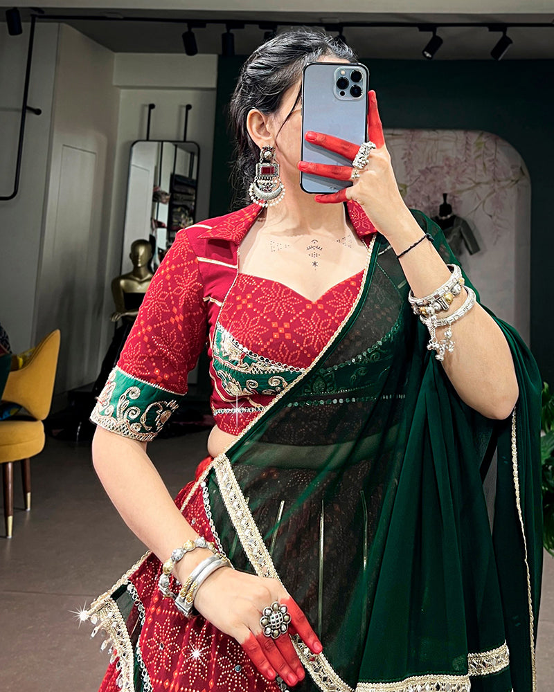 Red Color Georgette Bandhani Print Navratri Chaniya Choli