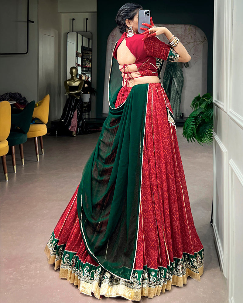 Red Color Georgette Bandhani Print Navratri Chaniya Choli