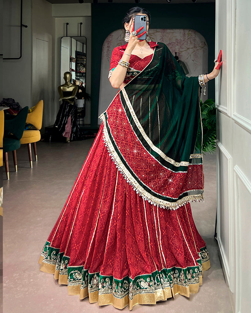 Red Color Georgette Bandhani Print Navratri Chaniya Choli