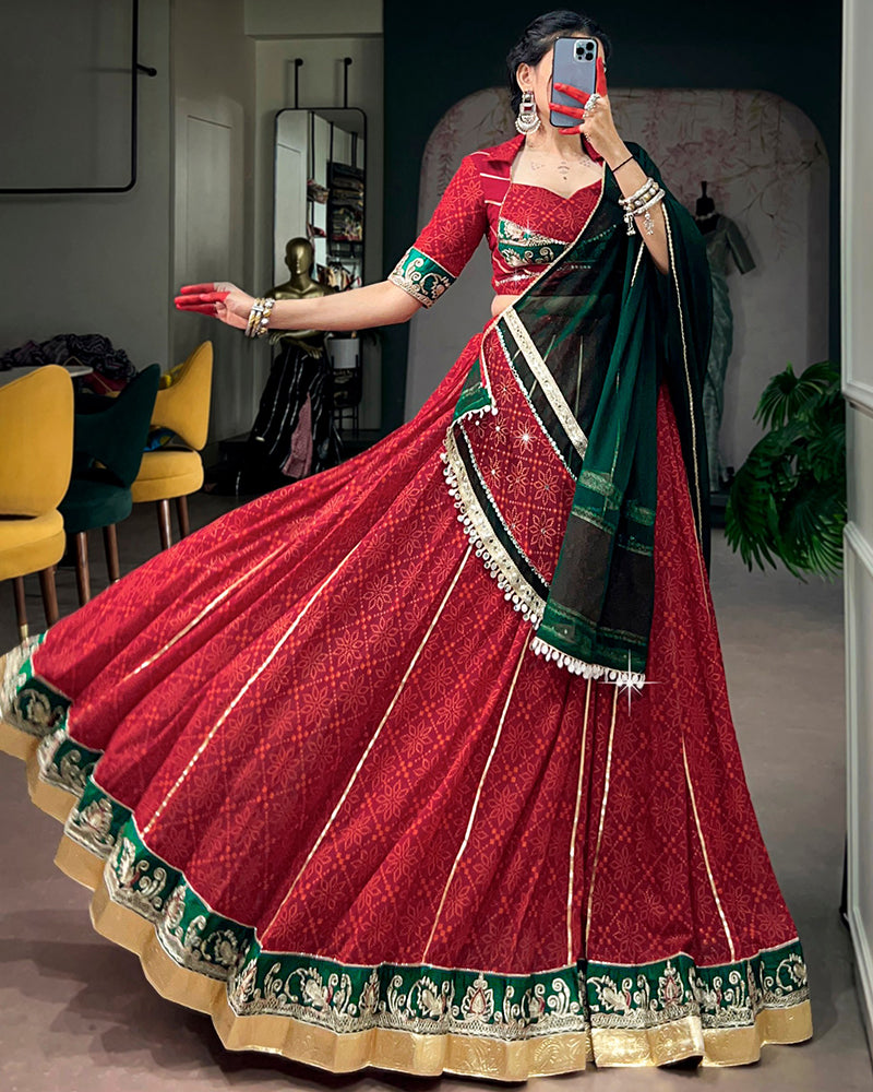 Red Color Georgette Bandhani Print Navratri Chaniya Choli
