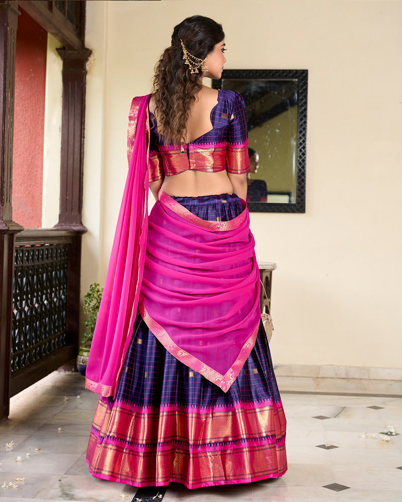 Designer Navy Blue Color Cotton Silk Lehenga Choli