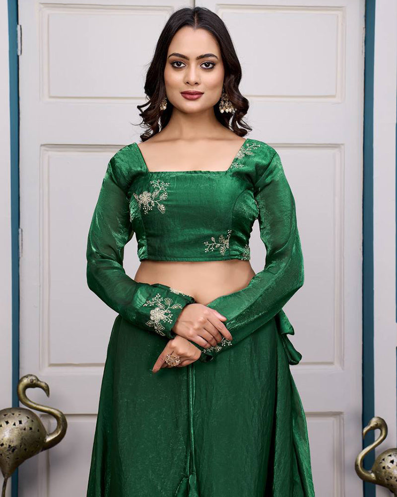 Green Color Fendy Satin Silk Embroidered Lehenga Choli