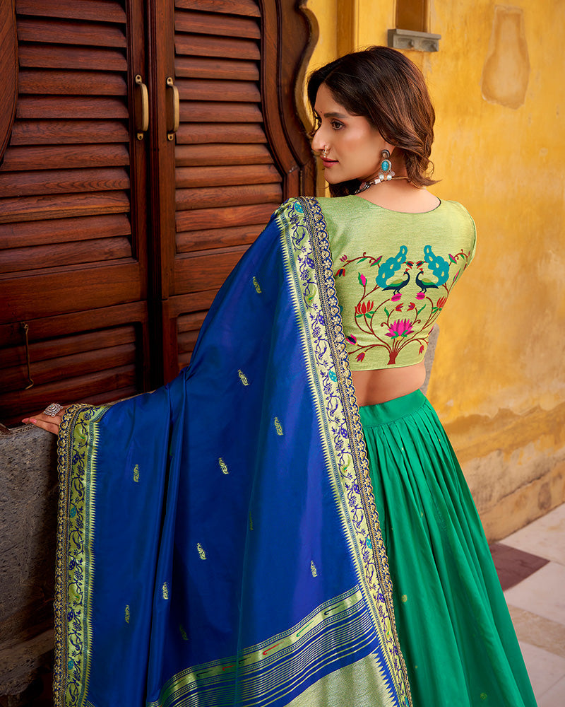 Teal Green Color Soft Silk Paithani Lehenga Choli