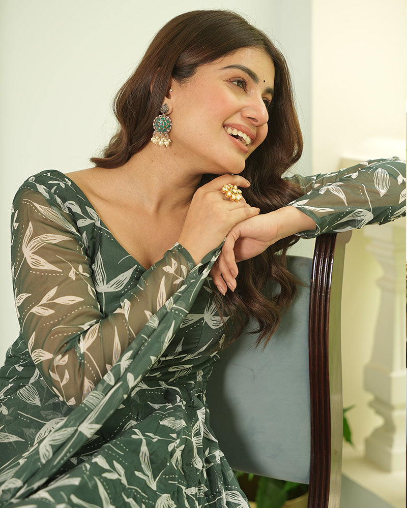 Green Color Tebby Organza Anarkali Suit