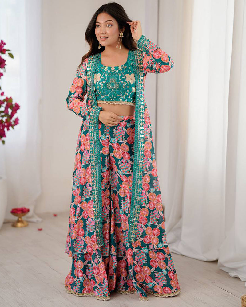 Bottle Green Color Muslin Cotton Digital Printed Plazzo Suit