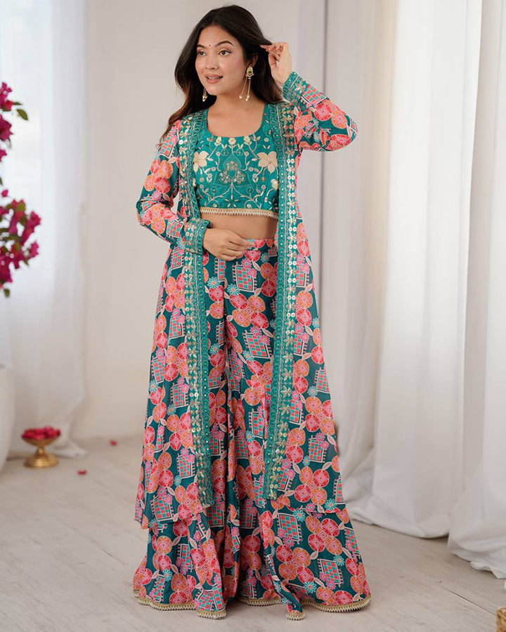Bottle Green Color Muslin Cotton Digital Printed Plazzo Suit