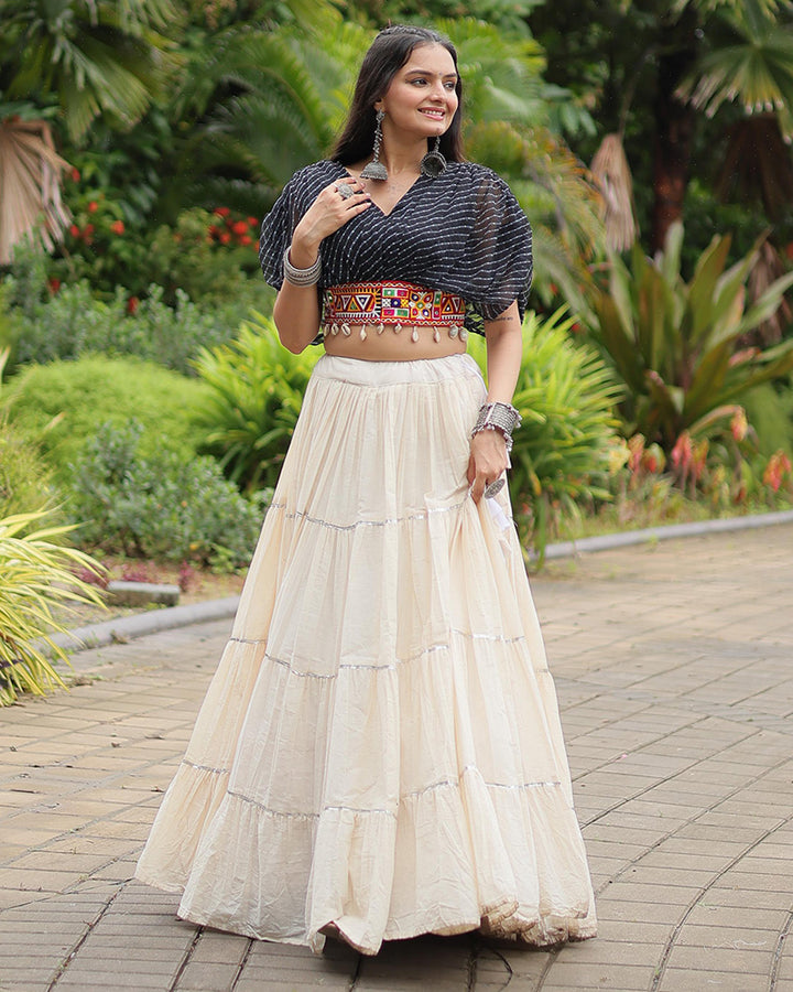 Black Color Choli With Off-White Kora Cotton Lehenga