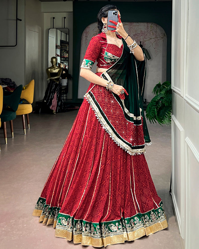 Red Color Georgette Bandhani Print Navratri Chaniya Choli