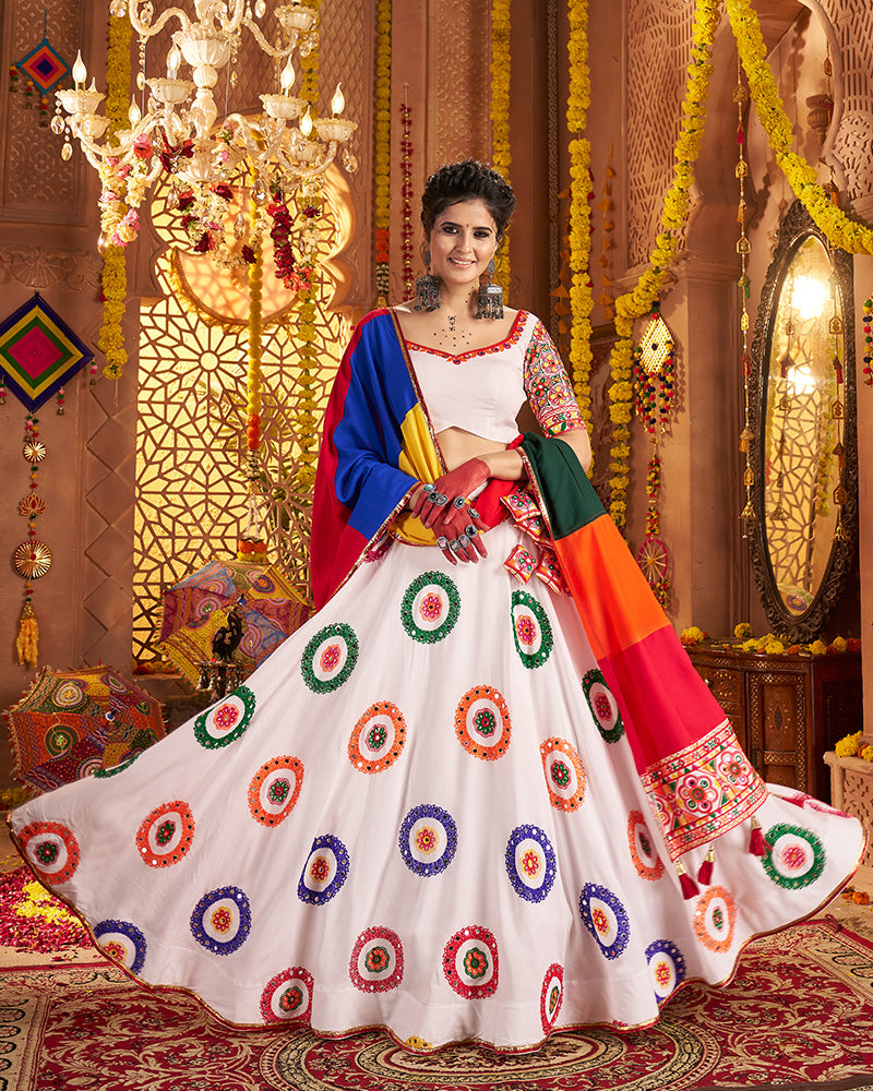White Traditional Choli With Colorful Embroidery And Mirror
