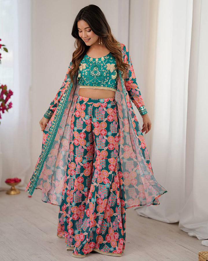 Bottle Green Color Muslin Cotton Digital Printed Plazzo Suit