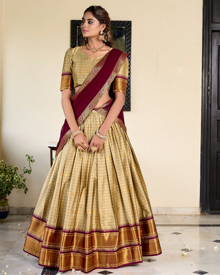 Designer Chikoo Color Cotton Silk Lehenga Choli