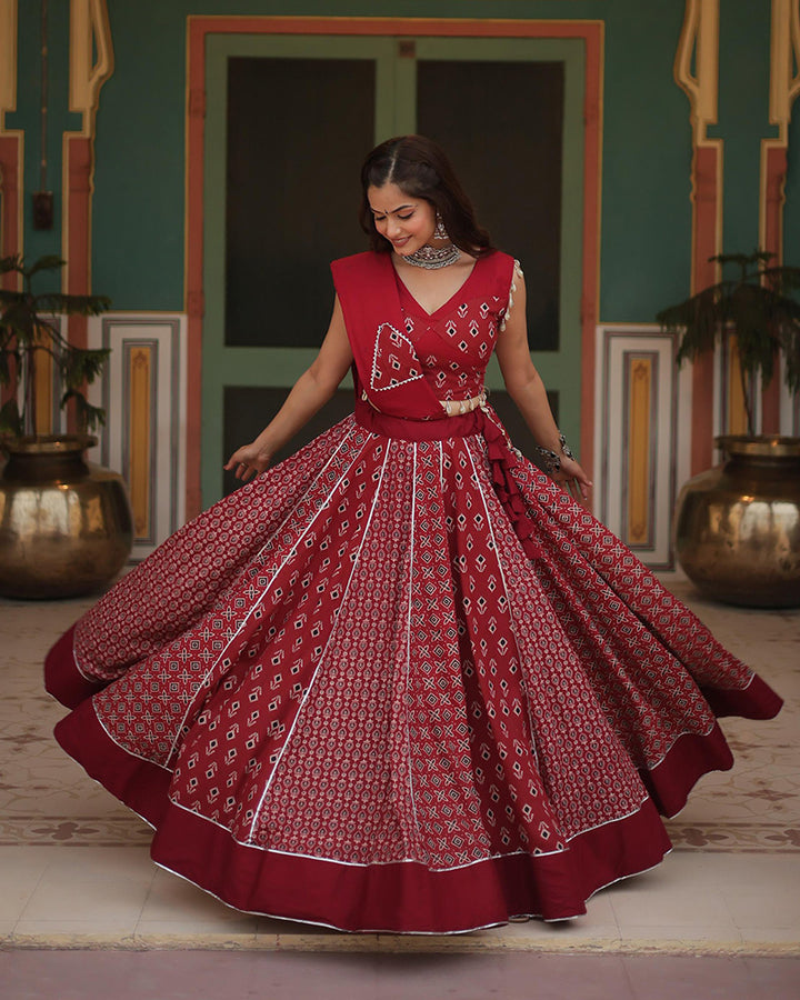 Navratri Wear Maroon Color Rayon Kali Pattern Printed Lehenga Choli