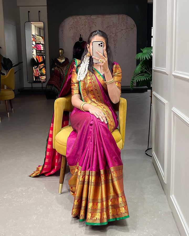 Pink Color Narayan Pet Cotton Saree