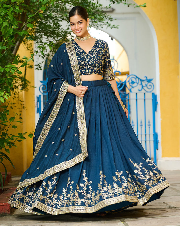 Rama Color Vichitra Silk Sequence Embroidered Lehenga Choli