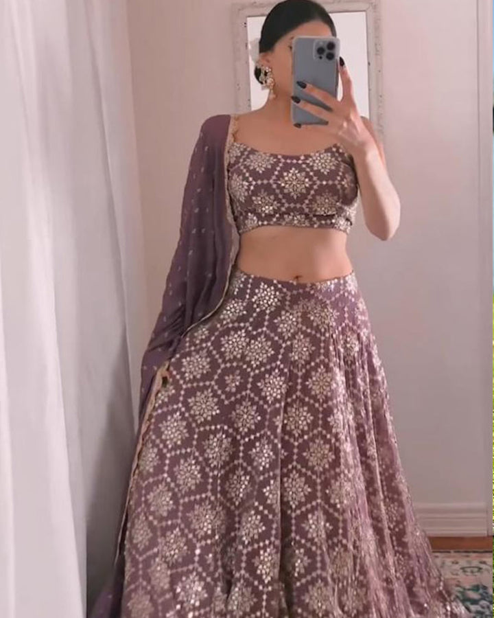 Dusty Brown Georgette Sequence Work Lehenga Choli