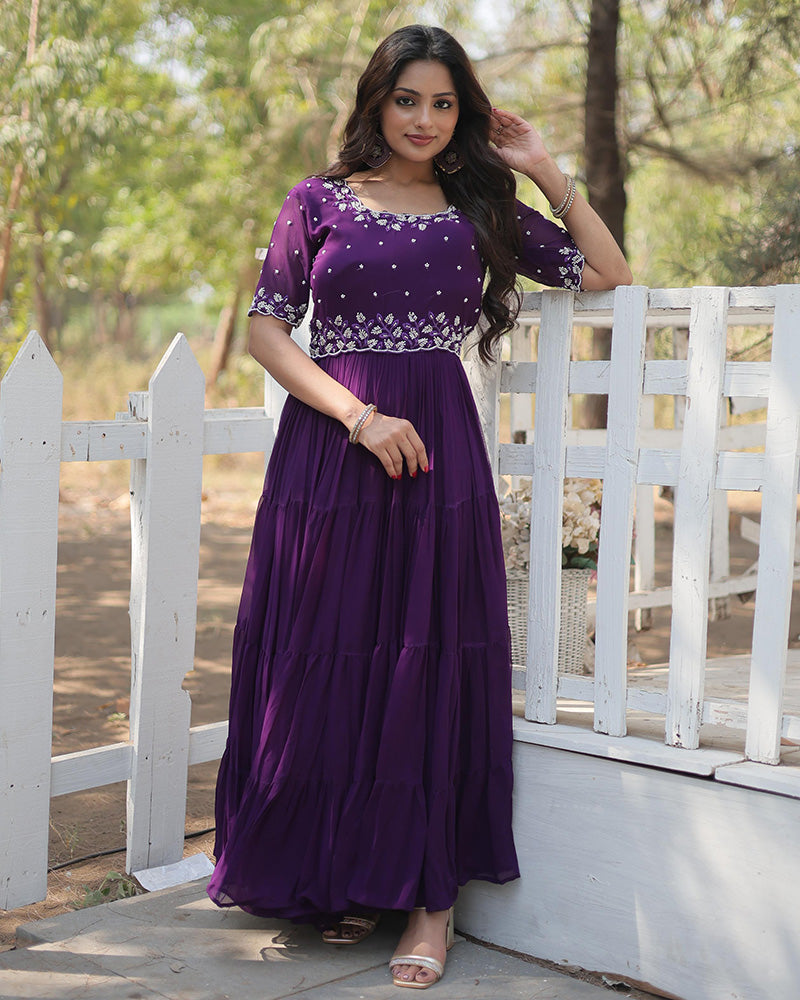 Purple Color Designer Georgette Long Gown