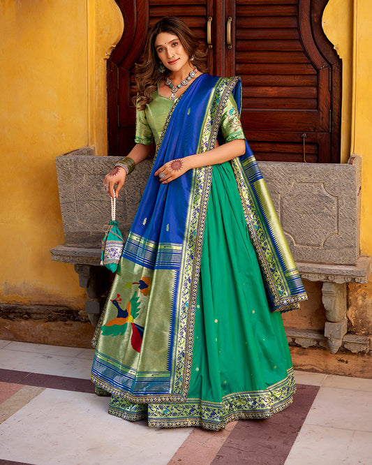 Teal Green Color Soft Silk Paithani Lehenga Choli