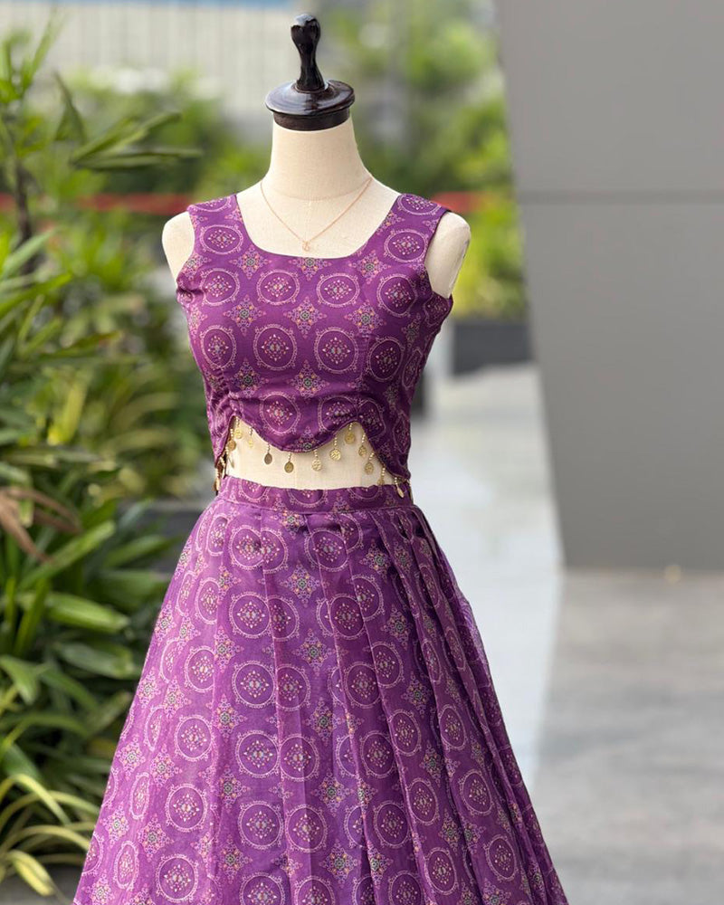 Dusty Mauve Color Digital Printed Jimmy Organza Lehenga Choli