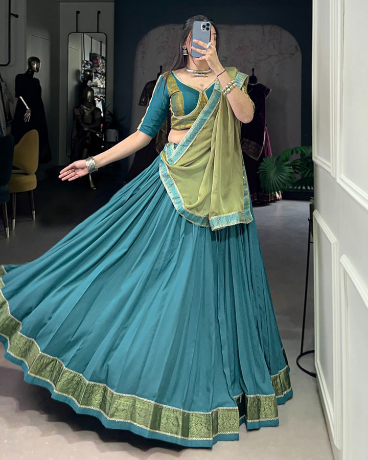 Teal Green Color Rayon Zari Weaving Navratri Lehenga Choli