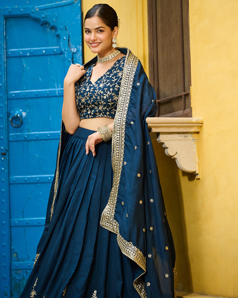 Rama Color Vichitra Silk Sequence Embroidered Lehenga Choli